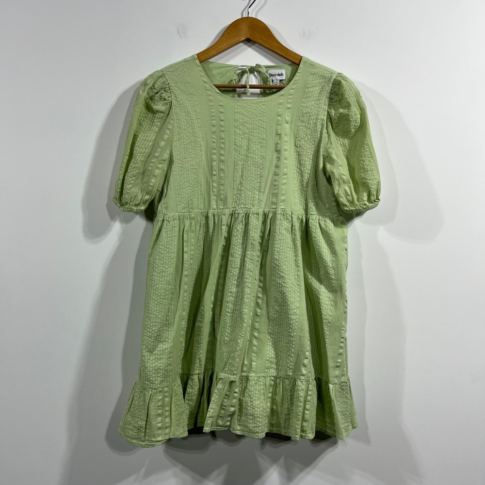 Sun-deh Aritzia Textured Babydoll Mini Dress Puff Sleeve Womens Small Coquette